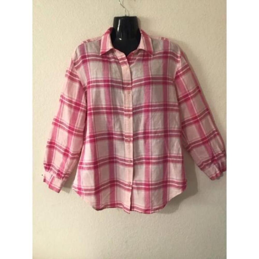 Women's Jones Wear Sport Pink Plaid Button Down Shirt Size M